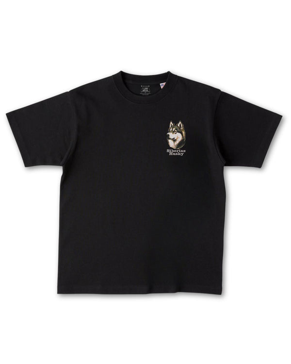 シベリアンハスキー フェイス&ロゴ 刺繍 Tシャツ