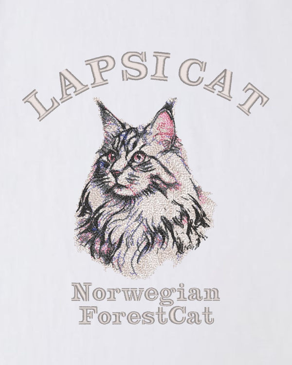 ノルウェージャンフォレストキャット ミディアム フェイス&サークルロゴ 刺繍 Tシャツ