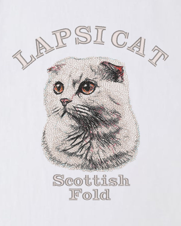 スコティッシュフォールド ミディアム フェイス&サークルロゴ 刺繍 Tシャツ