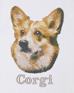 コーギー フェイス&ロゴ 刺繍 Tシャツ