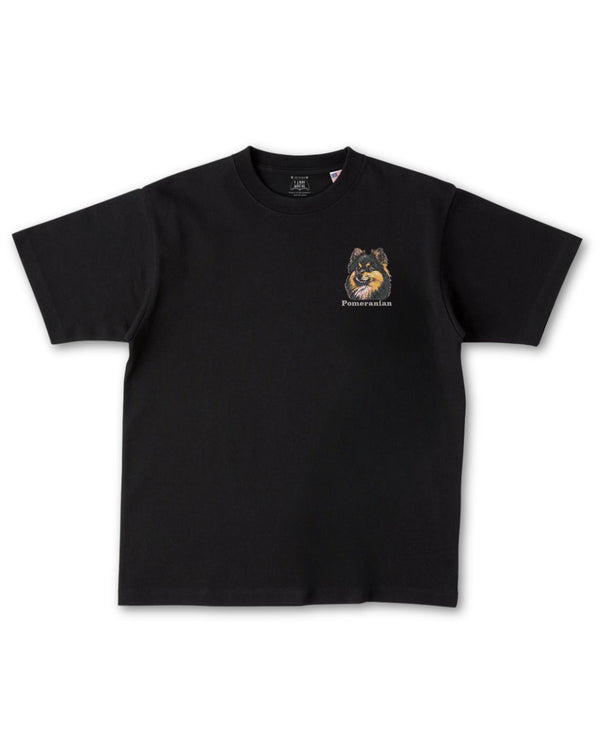 ポメラニアン フェイス&ロゴ 刺繍 Tシャツ