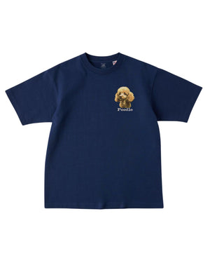 プードル フェイス&ロゴ 刺繍 Tシャツ