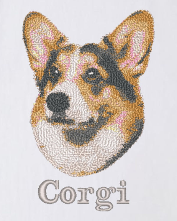 コーギー フェイス&ロゴ 刺繍 Tシャツ