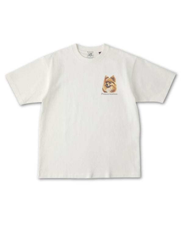 ポメラニアン フェイス&ロゴ 刺繍 Tシャツ