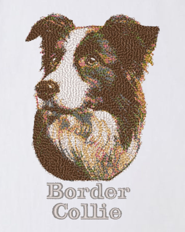 ボーダーコリー フェイス&ロゴ 刺繍 Tシャツ