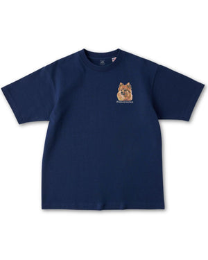 ポメラニアン フェイス&ロゴ 刺繍 Tシャツ