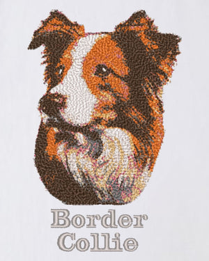 ボーダーコリー フェイス&ロゴ 刺繍 Tシャツ