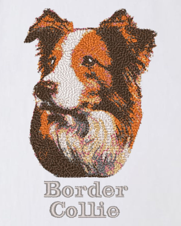 ボーダーコリー フェイス&ロゴ 刺繍 Tシャツ