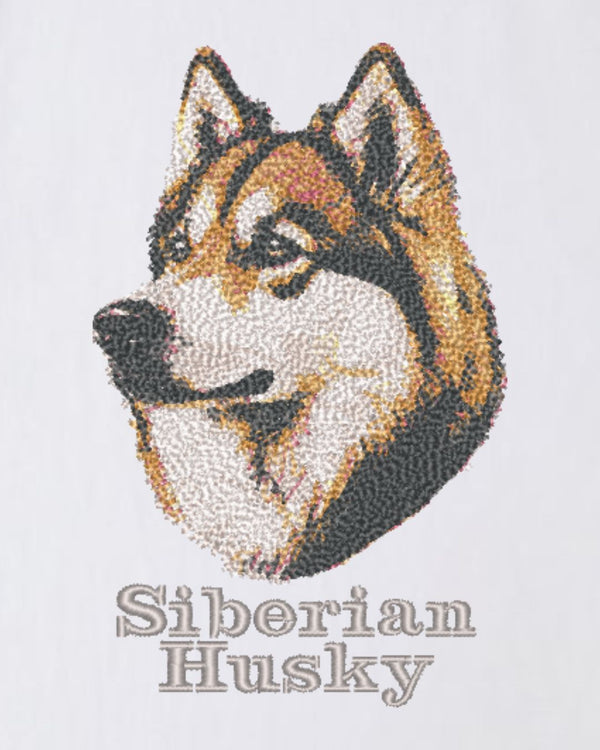 シベリアンハスキー フェイス&ロゴ 刺繍 Tシャツ