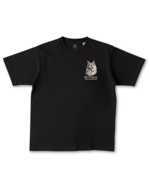 ノルウェージャンフォレストキャット フェイス&ロゴ 刺繍 Tシャツ