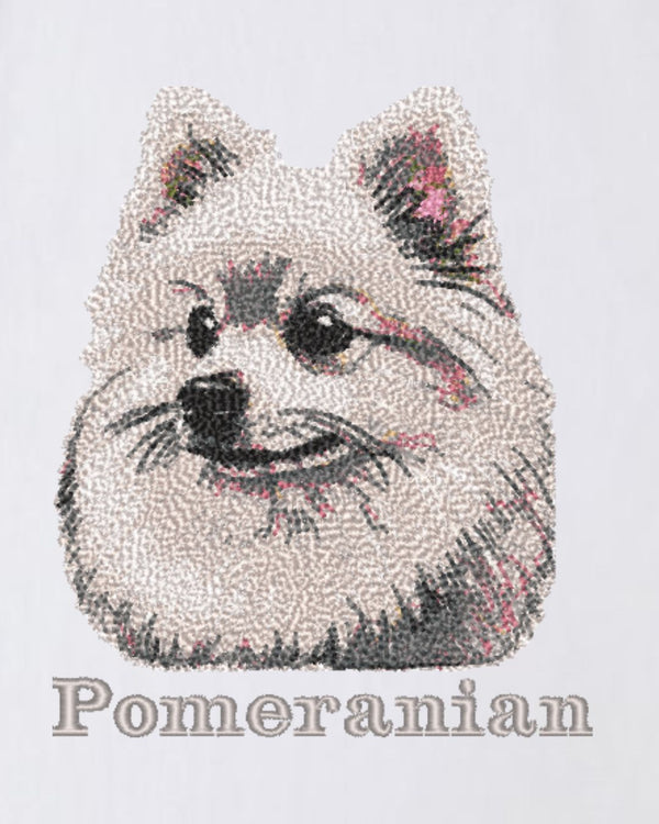 ポメラニアン フェイス&ロゴ 刺繍 Tシャツ