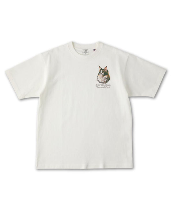 ノルウェージャンフォレストキャット フェイス&ロゴ 刺繍 Tシャツ