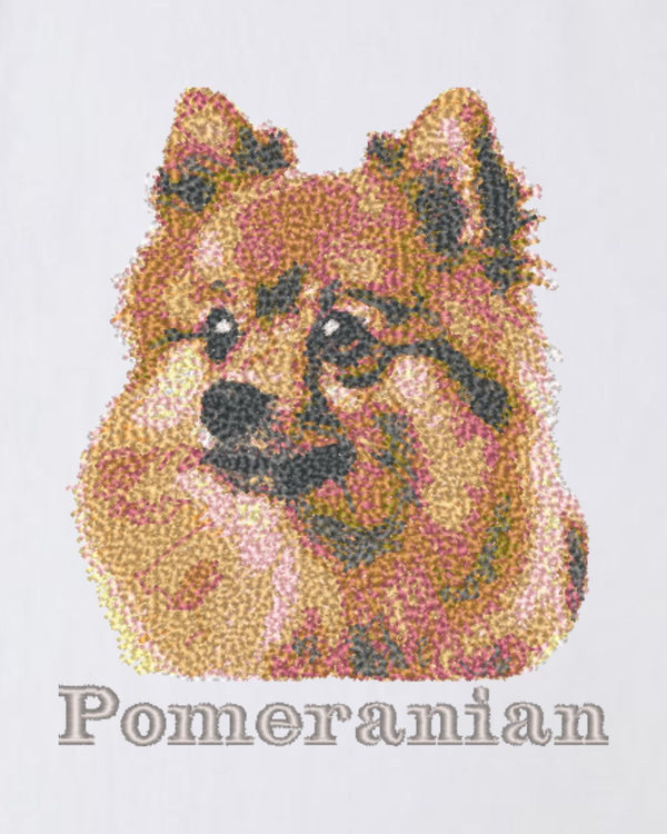 ポメラニアン フェイス&ロゴ 刺繍 Tシャツ