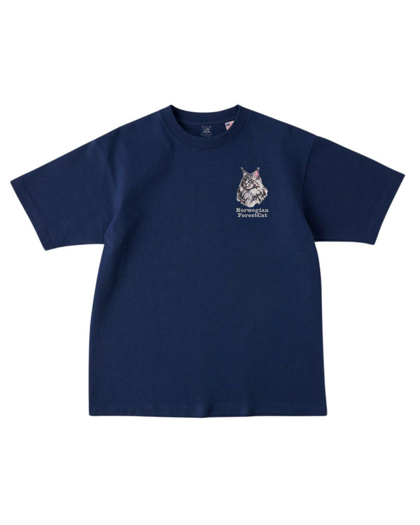 ノルウェージャンフォレストキャット フェイス&ロゴ 刺繍 Tシャツ