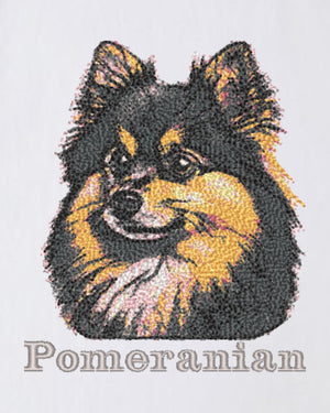 ポメラニアン フェイス&ロゴ 刺繍 Tシャツ