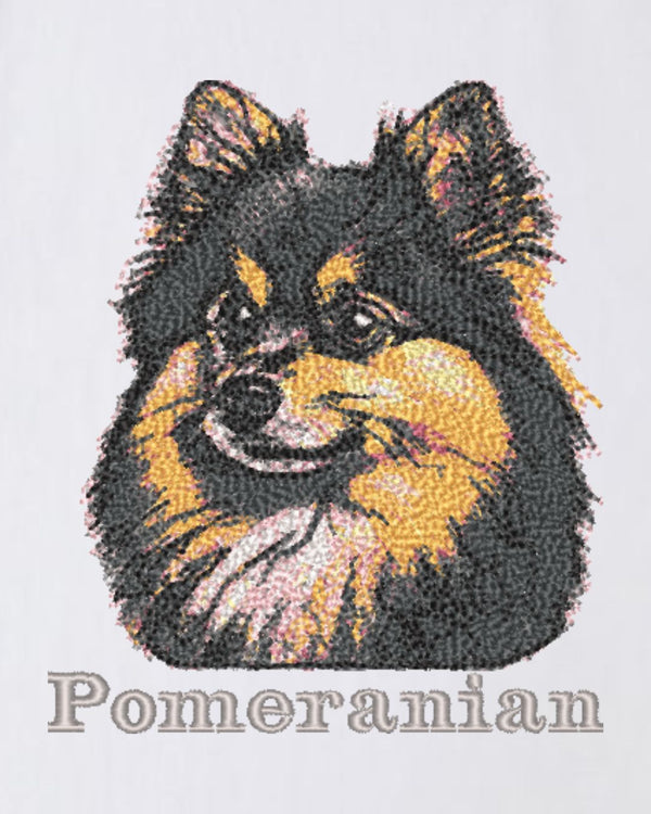 ポメラニアン フェイス&ロゴ 刺繍 Tシャツ
