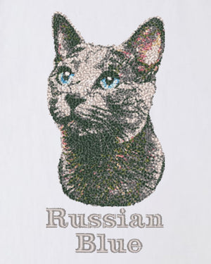 ロシアンブルー フェイス&ロゴ 刺繍 Tシャツ