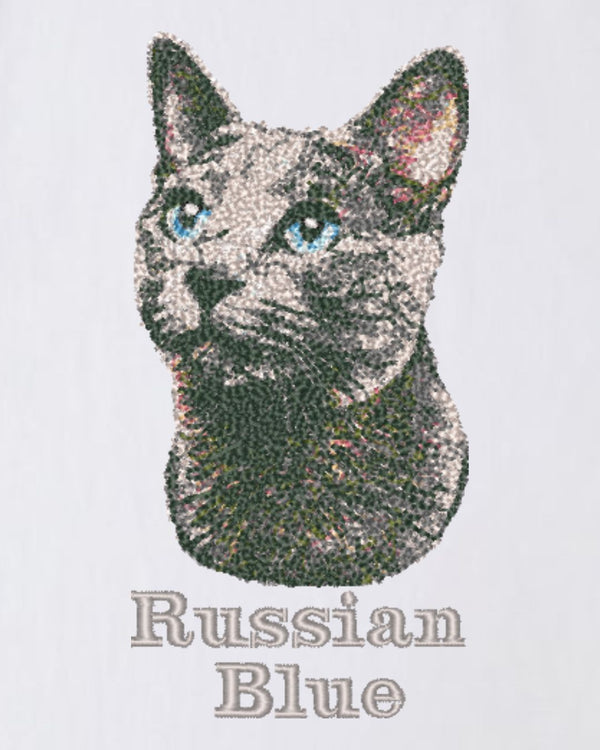 ロシアンブルー フェイス&ロゴ 刺繍 Tシャツ