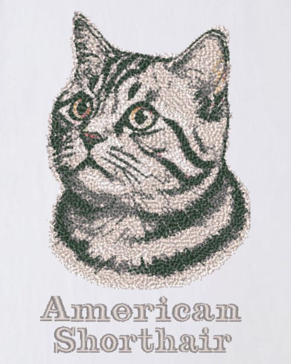 アメリカンショートヘア フェイス&ロゴ 刺繍 Tシャツ