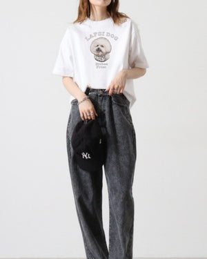 シベリアンハスキーミディアム フェイス&サークルロゴ 刺繍 Tシャツ