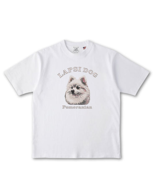ポメラニアン ミディアム フェイス&サークルロゴ 刺繍 Tシャツ