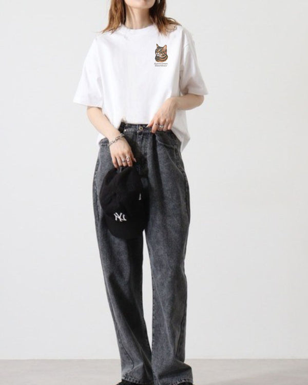 ロシアンブルー フェイス&ロゴ 刺繍 Tシャツ