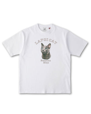 ロシアンブルー ミディアム フェイス&サークルロゴ 刺繍 Tシャツ