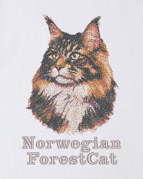 ノルウェージャンフォレストキャット フェイス&ロゴ 刺繍 Tシャツ