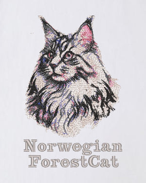 ノルウェージャンフォレストキャット フェイス&ロゴ 刺繍 Tシャツ