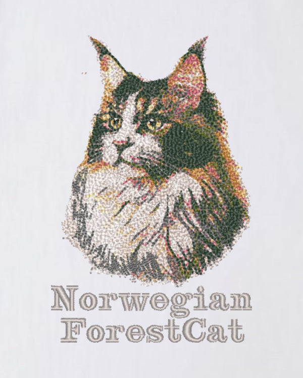 ノルウェージャンフォレストキャット フェイス&ロゴ 刺繍 Tシャツ