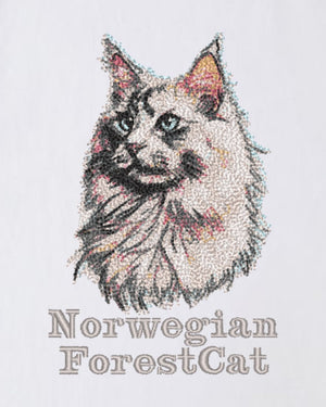 ノルウェージャンフォレストキャット フェイス&ロゴ 刺繍 Tシャツ