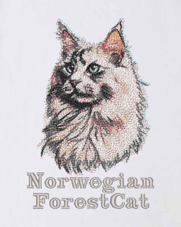 ノルウェージャンフォレストキャット フェイス&ロゴ 刺繍 Tシャツ