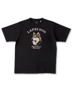 シベリアンハスキーミディアム フェイス&サークルロゴ 刺繍 Tシャツ