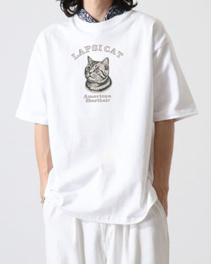 ペルシャ猫 ミディアム フェイス&サークルロゴ 刺繍 Tシャツ