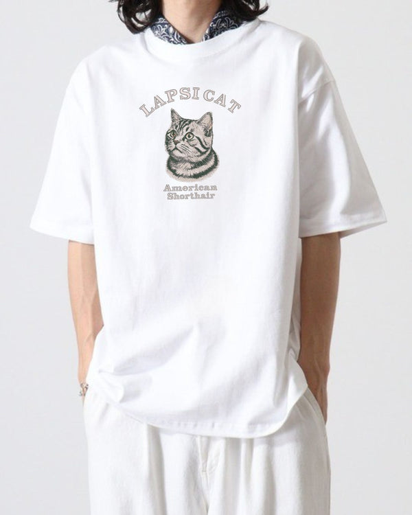 ペルシャ猫 ミディアム フェイス&サークルロゴ 刺繍 Tシャツ