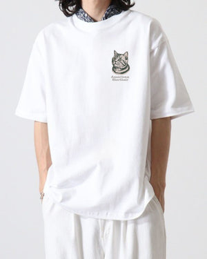 ロシアンブルー フェイス&ロゴ 刺繍 Tシャツ