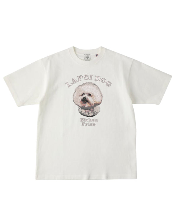 ビションフリーゼ ミディアム フェイス&サークルロゴ 刺繍 Tシャツ