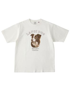 ボーダーコリー ミディアム フェイス&サークルロゴ 刺繍 Tシャツ