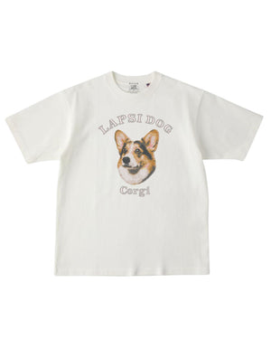 コーギー ミディアム フェイス&サークルロゴ 刺繍 Tシャツ