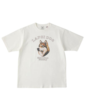 シベリアンハスキーミディアム フェイス&サークルロゴ 刺繍 Tシャツ