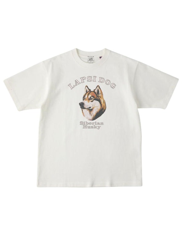 シベリアンハスキーミディアム フェイス&サークルロゴ 刺繍 Tシャツ