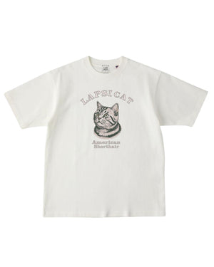 アメリカンショートヘア ミディアム フェイス&サークルロゴ 刺繍 Tシャツ
