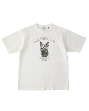 ロシアンブルー ミディアム フェイス&サークルロゴ 刺繍 Tシャツ