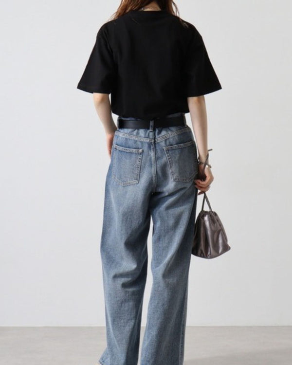 シベリアンハスキーミディアム フェイス&サークルロゴ 刺繍 Tシャツ