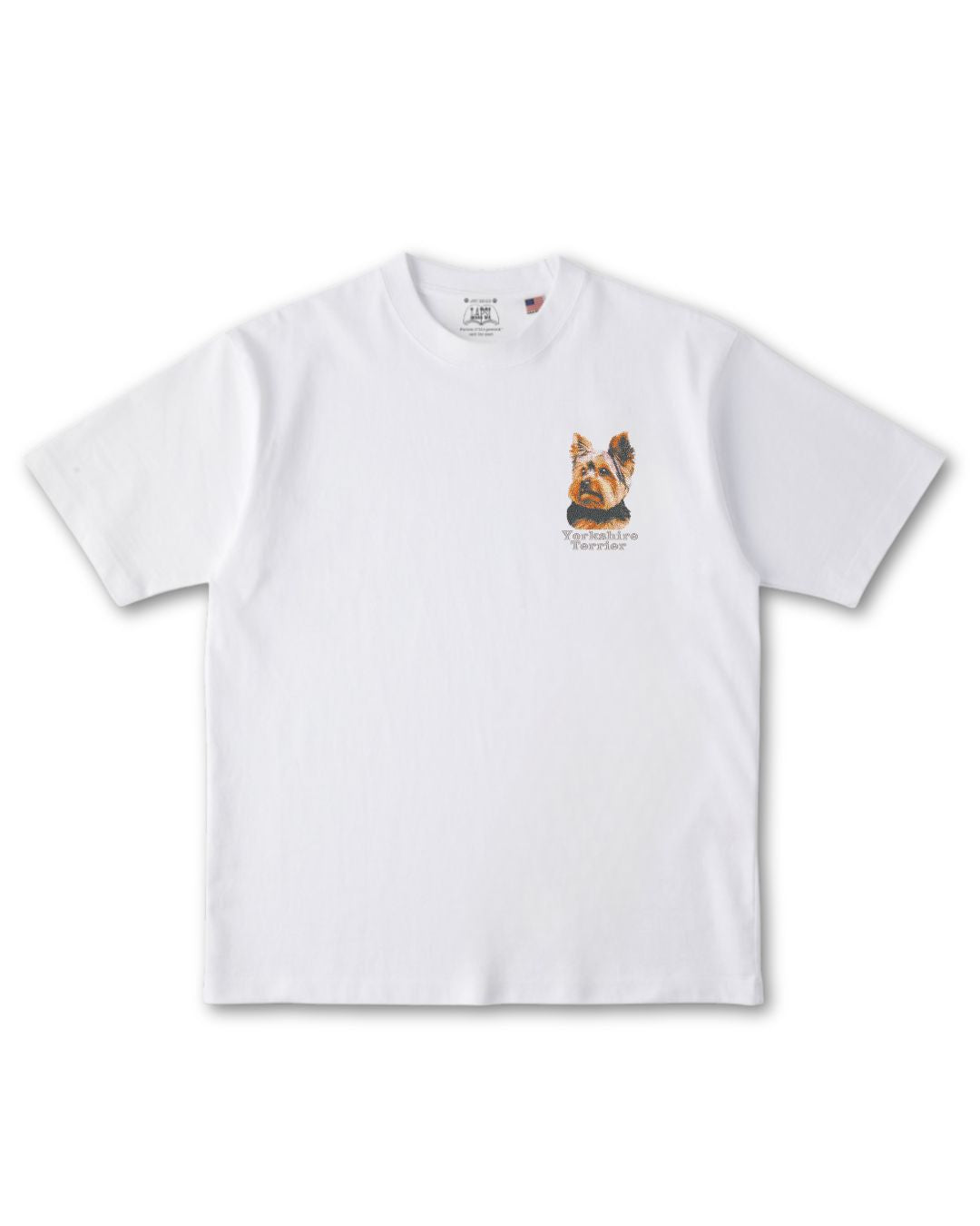 新品未使用　familiar 犬刺繍 ホワイト Tシャツ　ヨークシャ ヨークシャーテリア フェイス&ロゴ 刺繍 Tシャツ