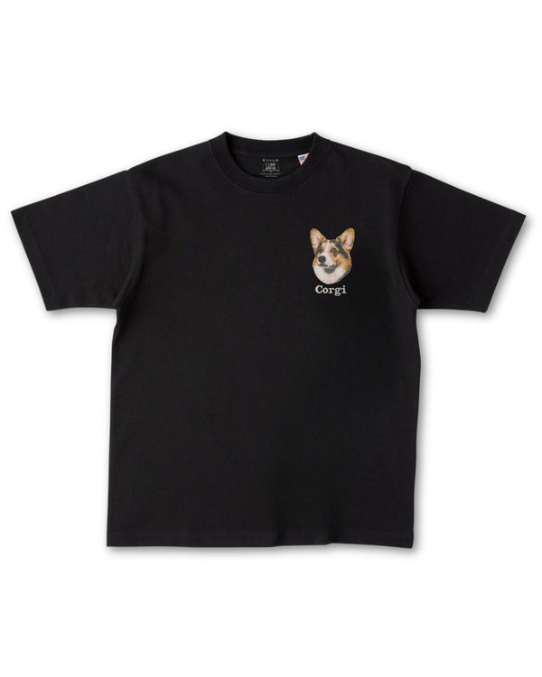 コーギー フェイス&ロゴ 刺繍 Tシャツ