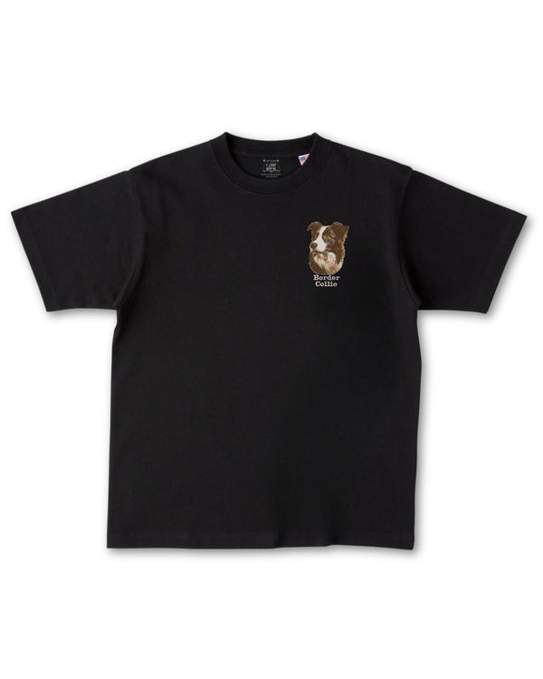 ボーダーコリー フェイス&ロゴ 刺繍 Tシャツ