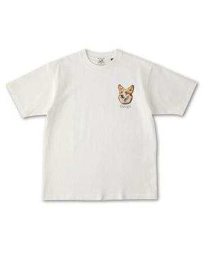 コーギー フェイス&ロゴ 刺繍 Tシャツ