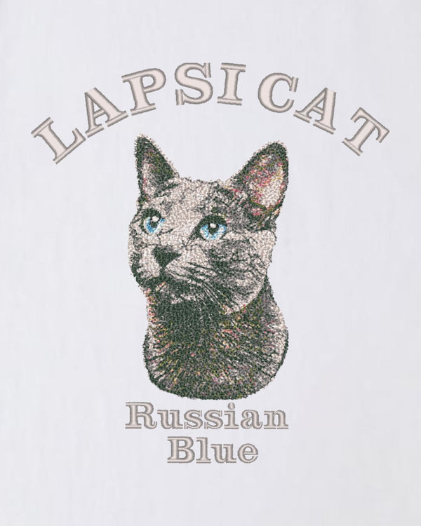 ロシアンブルー ミディアム フェイス&サークルロゴ 刺繍 Tシャツ