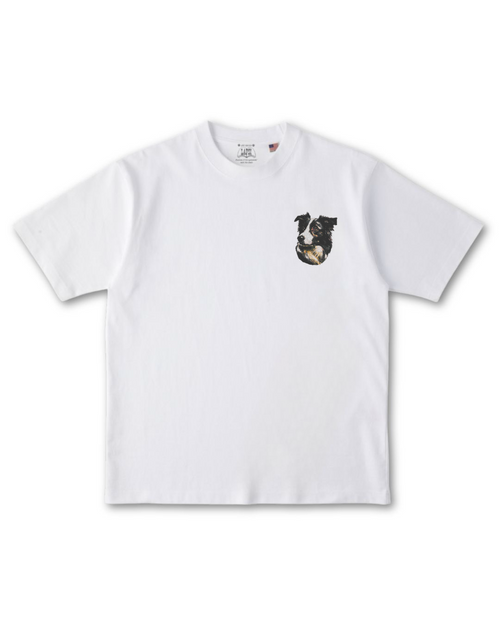 ボーダーコリーフェイスドッグ刺繍 Tシャツ